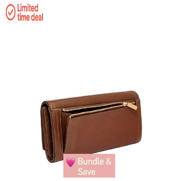 Leather RFID-Blocking Flap Clutch Wallet with 12 Card Slots & Zipper Pockets - Picture 6 of 7